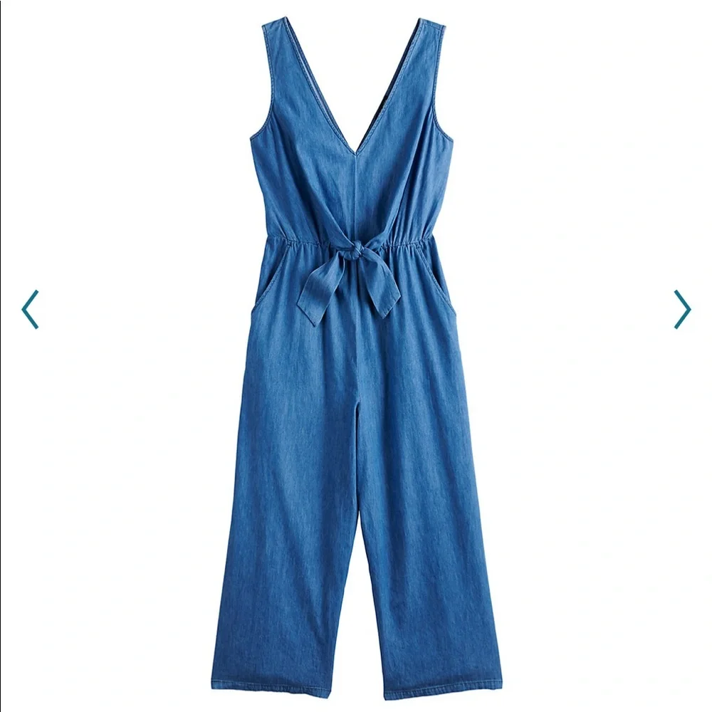 NWT Lily Rose V-Neck Knotted Front Jumpsuit Blue Size Juniors S - Picture 2 of 3